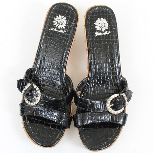 Yellow Box Amber Cork Wedge Moc Croc Buckle Detail Sandals Size 11 - Picture 3 of 10